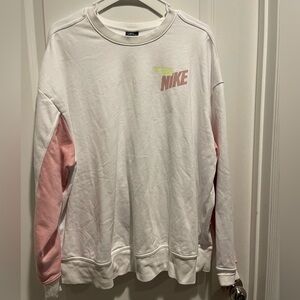 Nike Women's White & Pink Crewneck Sweatshirt